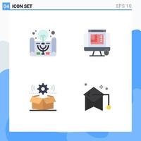 Universal Icon Symbols Group of 4 Modern Flat Icons of active learning cog project management web graphics gear Editable Vector Design Elements