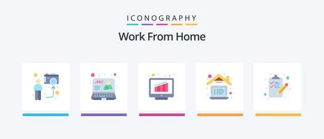 trabajar desde casa paquete de iconos de 5 planos que incluye computadora portátil. computadora. Internet. cuadro. en línea. diseño de iconos creativos vector