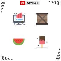 4 User Interface Flat Icon Pack of modern Signs and Symbols of graph programing monitor coding watermelon Editable Vector Design Elements