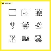 Group of 9 Modern Outlines Set for shopping full interactive cart gender Editable Vector Design Elements