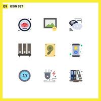 Pictogram Set of 9 Simple Flat Colors of sound file callout document data Editable Vector Design Elements