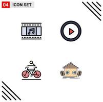 Modern Set of 4 Filledline Flat Colors and symbols such as animation bike filmstrip user cycling Editable Vector Design Elements