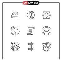 Universal Icon Symbols Group of 9 Modern Outlines of text weather rolling sun cloud Editable Vector Design Elements