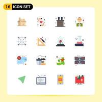 Mobile Interface Flat Color Set of 16 Pictograms of development coding magic trick manager labor Editable Pack of Creative Vector Design Elements
