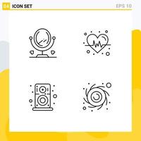 Set of 4 Modern UI Icons Symbols Signs for mirror speaker diet audio black hole Editable Vector Design Elements