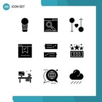 9 User Interface Solid Glyph Pack of modern Signs and Symbols of okay good female check passion Editable Vector Design Elements