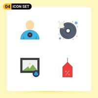 Group of 4 Flat Icons Signs and Symbols for favorite photo database server label Editable Vector Design Elements