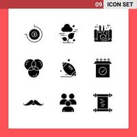 Modern Set of 9 Solid Glyphs Pictograph of ball programing architecture development color Editable Vector Design Elements