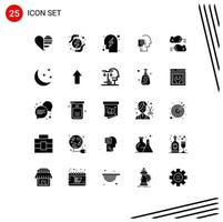 Modern Set of 25 Solid Glyphs Pictograph of tasks person heart list power Editable Vector Design Elements