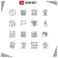 Pictogram Set of 16 Simple Outlines of fun logo table idea concept Editable Vector Design Elements