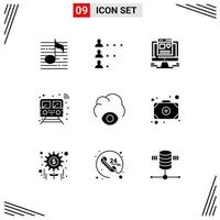 Pack of 9 Modern Solid Glyphs Signs and Symbols for Web Print Media such as cloud train network smart internet Editable Vector Design Elements