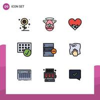 Pack of 9 creative Filledline Flat Colors of backup gadget heart devices computers Editable Vector Design Elements