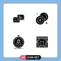 4 Thematic Vector Solid Glyphs and Editable Symbols of chat fast popup coin stopwatch Editable Vector Design Elements