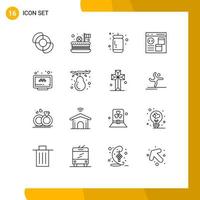 Set of 16 Commercial Outlines pack for online develop ketchup coding app Editable Vector Design Elements