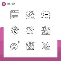 9 Universal Outlines Set for Web and Mobile Applications left arrow conversation finance management Editable Vector Design Elements