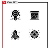 4 Thematic Vector Solid Glyphs and Editable Symbols of bid rocket compete living startup Editable Vector Design Elements