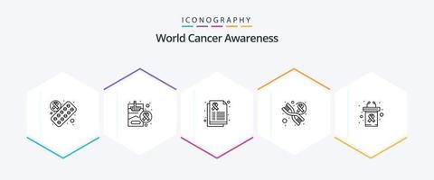 paquete de iconos de 25 líneas de concientización mundial sobre el cáncer, incluido el día del cáncer. presentación. salud. podio. genética vector