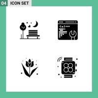 Set of 4 Modern UI Icons Symbols Signs for night easter romantic web page plant Editable Vector Design Elements