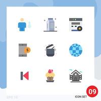 9 User Interface Flat Color Pack of modern Signs and Symbols of cooking money meal cell website Editable Vector Design Elements