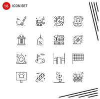 Outline Pack of 16 Universal Symbols of train ticket back to school wall clock clock Editable Vector Design Elements