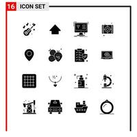 Set of 16 Modern UI Icons Symbols Signs for location paint computer arts movie Editable Vector Design Elements