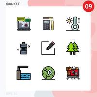 Group of 9 Filledline Flat Colors Signs and Symbols for write compose climate detergent cleaner Editable Vector Design Elements