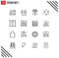 16 User Interface Outline Pack of modern Signs and Symbols of badges space summer sky sort Editable Vector Design Elements