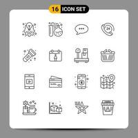 Set of 16 Vector Outlines on Grid for flashlight support education phone call Editable Vector Design Elements
