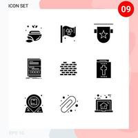 Mobile Interface Solid Glyph Set of 9 Pictograms of construction page badges internet browser Editable Vector Design Elements