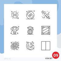 Pack of 9 Modern Outlines Signs and Symbols for Web Print Media such as internet idea heart bulb business Editable Vector Design Elements