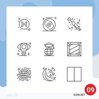 Pack of 9 Modern Outlines Signs and Symbols for Web Print Media such as internet idea heart bulb business Editable Vector Design Elements