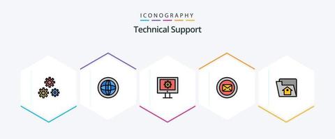 Technical Support 25 FilledLine icon pack including typing. support. support. message. web maintenance vector