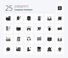 paquete de iconos de 25 glifos sólidos de hardware de computadora que incluye computadora. enrutador conducir. módem. RAM vector