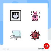 conjunto de 4 iconos de interfaz de usuario modernos signos de símbolos para elementos de diseño vectorial editables de flora de audio de fiesta de interfaz ethernet vector