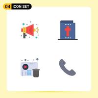 4 Flat Icon concept for Websites Mobile and Apps announce player bible delete telephone Editable Vector Design Elements