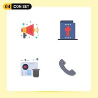 4 Flat Icon concept for Websites Mobile and Apps announce player bible delete telephone Editable Vector Design Elements