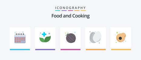 paquete de iconos de comida plana 5 que incluye tortilla. desayuno. alimento. comida sana. huevos. diseño de iconos creativos vector