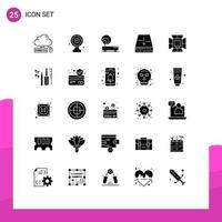 Editable Vector Line Pack of 25 Simple Solid Glyphs of down box news target archive internet Editable Vector Design Elements