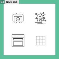 Set of 4 Vector Filledline Flat Colors on Grid for handbag interface medical settings user Editable Vector Design Elements
