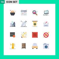 Universal Icon Symbols Group of 16 Modern Flat Colors of city laptop analysis presentation analytics Editable Pack of Creative Vector Design Elements