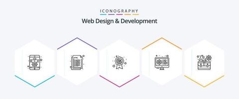 paquete de iconos de 25 líneas de diseño y desarrollo web, incluida la reparación. ajustes. web. engranaje. codificación vector