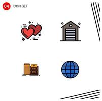 Mobile Interface Filledline Flat Color Set of 4 Pictograms of day healthcare thanks day office building Editable Vector Design Elements