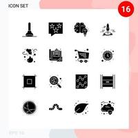 Pictogram Set of 16 Simple Solid Glyphs of space app idea publish bulb Editable Vector Design Elements