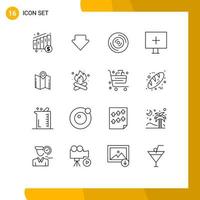 Universal Icon Symbols Group of 16 Modern Outlines of navigation direction vinyl map virus Editable Vector Design Elements