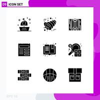 9 User Interface Solid Glyph Pack of modern Signs and Symbols of open ui thanksgiving basic document Editable Vector Design Elements