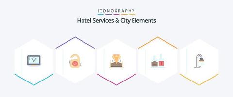 Hotel Services And City Elements 25 Flat icon pack including hotel. bottles. brilliant. bottl. alcohol vector
