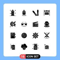 Solid Glyph Pack of 16 Universal Symbols of galsses global invesment mechanic finance estate Editable Vector Design Elements