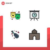 Filledline Flat Color Pack of 4 Universal Symbols of masks music happy sad time architecture Editable Vector Design Elements