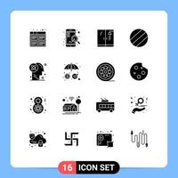 Mobile Interface Solid Glyph Set of 16 Pictograms of idea processing seo mind ball Editable Vector Design Elements