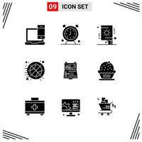 Mobile Interface Solid Glyph Set of 9 Pictograms of time game time basketball fireworks Editable Vector Design Elements